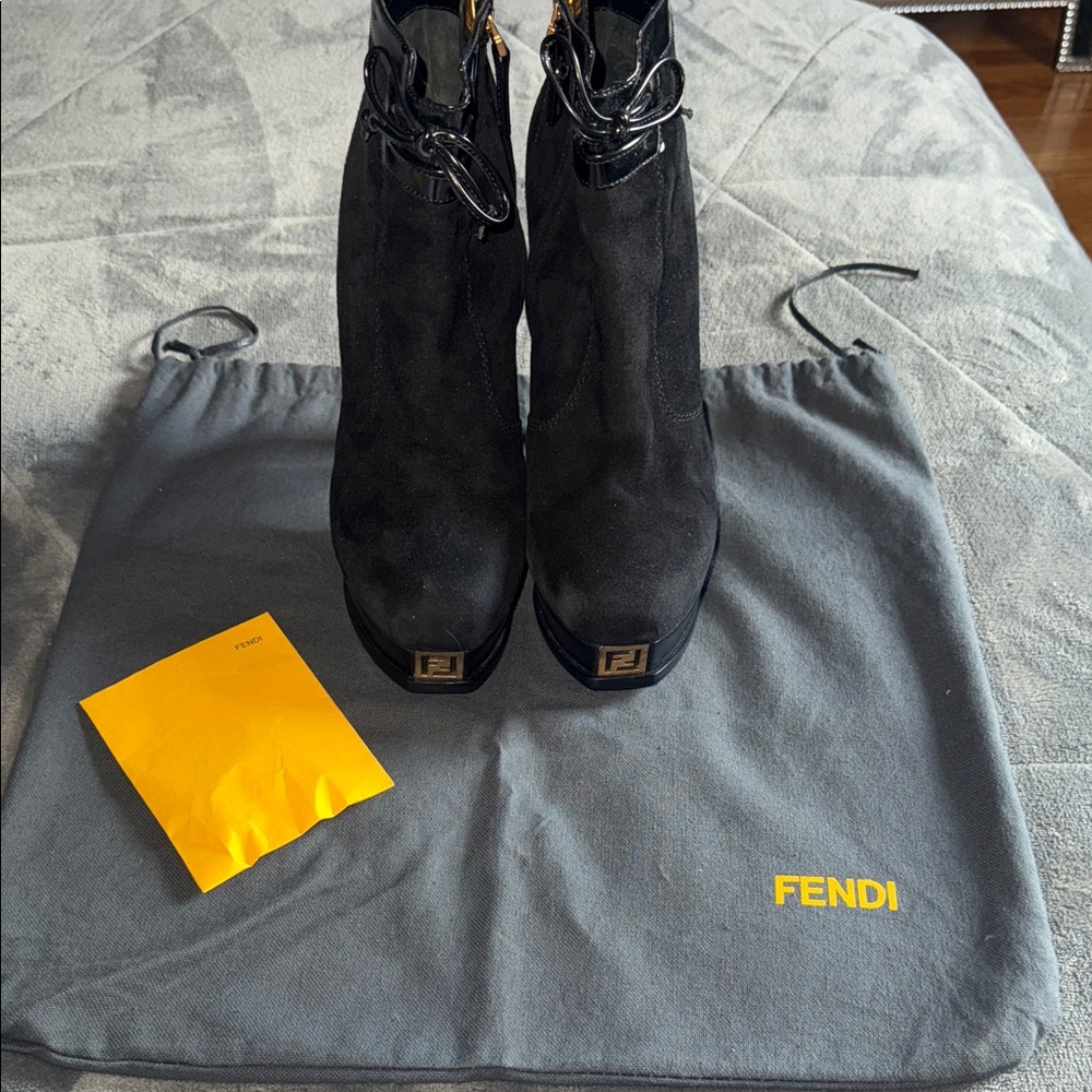 Preloved Fendi Black Suede Ankle Boots size 40 US 8.5 or 9 excellent condition
